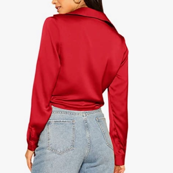 NWOT🍀Women's Long Sleeve Self Tie Knot Front Top Blouse Shirt - Picture 11 of 13